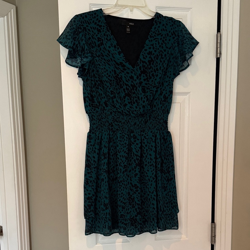 Aqua Teal and Black Patterned Mini Dress